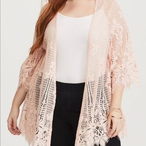 Torrid Blush Pink Scalloped Lace Kimono (NWT)